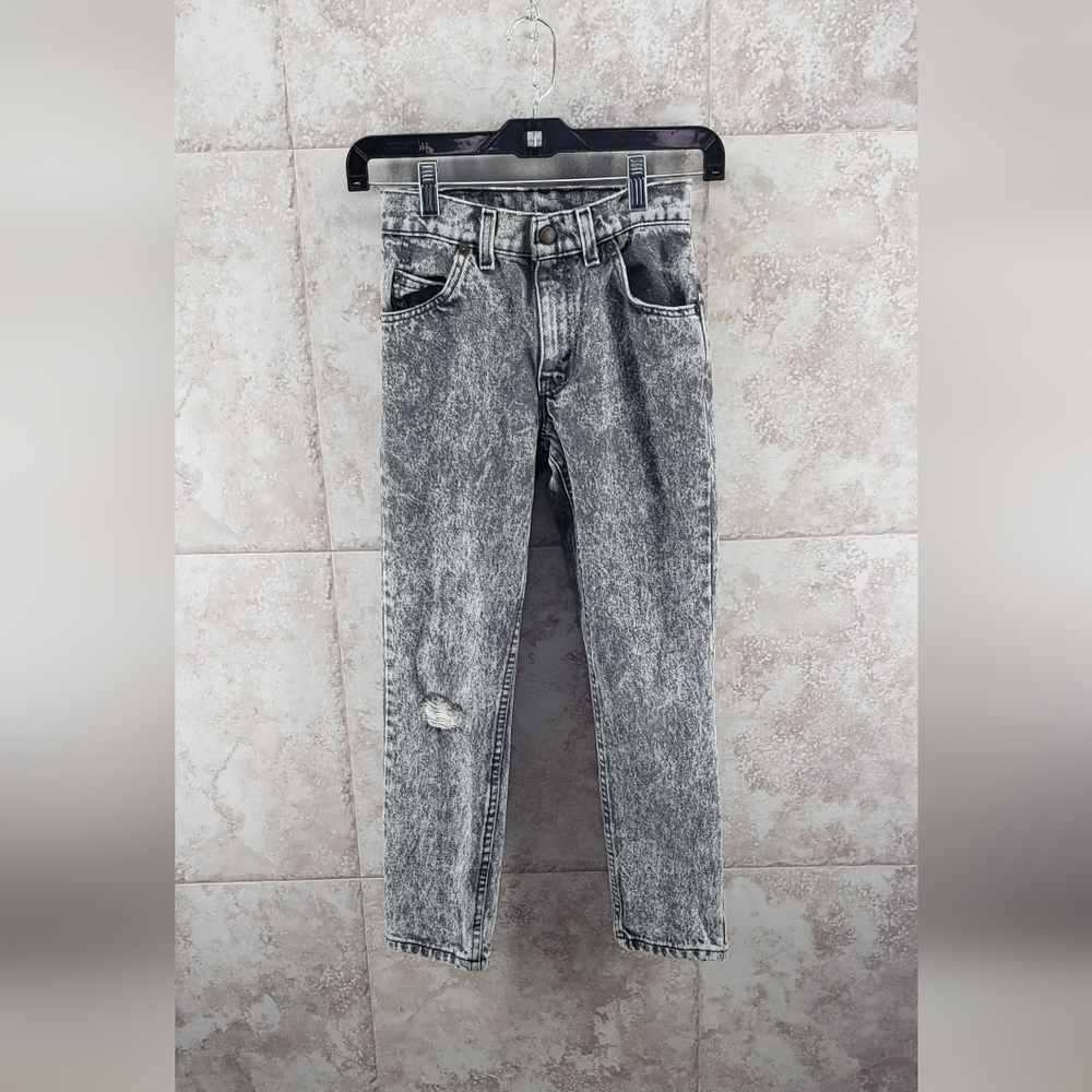 90s Acid Wash Big Kids Black Label Levis Skinny Straight Leg USA Size 10 Vintage